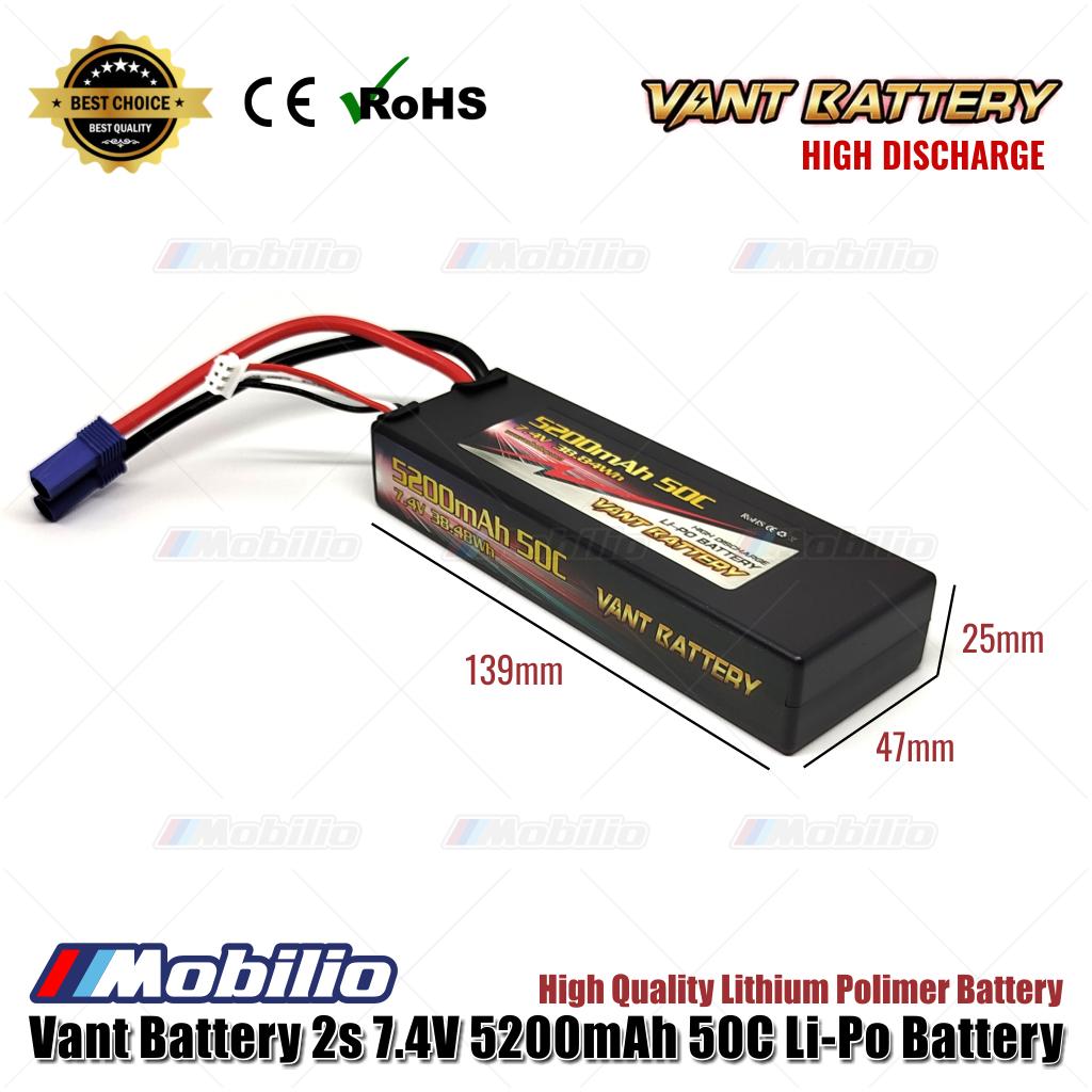 Baterai Vant Lipo 2S 7.4 Volt 5200mAh 50C Lithium Polimer Hard Case EC3 EC5 untuk RC Axial Arrma ESC Spektrum IC3 IC5