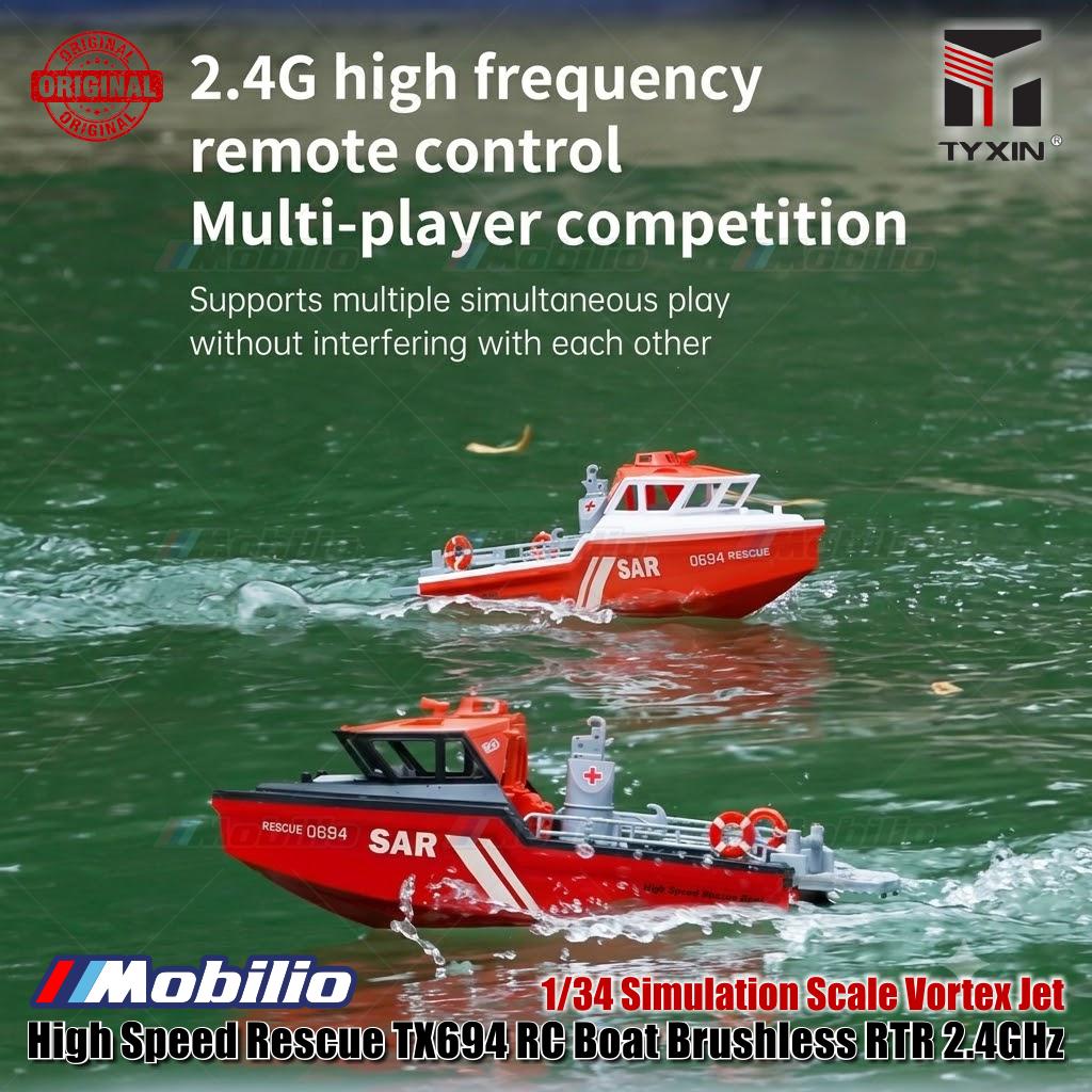 Perahu RC Penyelamat Berkecepatan Tinggi TX694 Brushless RTR 2.4GHz Skala Simulasi 1/34 Jet Vortex