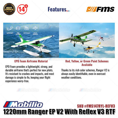 FMS 1220mm Ranger EP V2 Dengan Reflex V3 RTF Siap Terbang #FMS147RGN-REFV3 Pesawat RC Aeromodeling