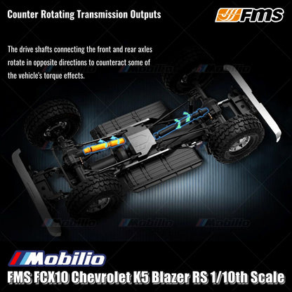 FMS FCX10 Chevrolet K5 Blazer RS ​​1/10 Lisensi Resmi RTR RC Crawler Performa Ekstrem