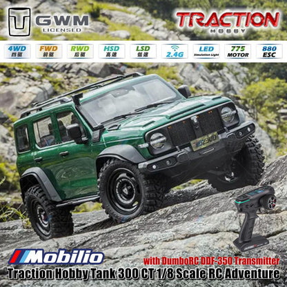 Traction Hobby Tank 300 CT 1/8 Skala RC Adventure Tank300-CT dengan Pemancar DumboRC DDF-350 Remote Control RTR