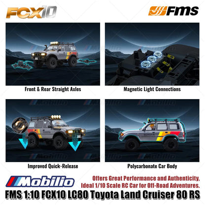 Mobil RC FMS 1:10 FCX10 LC80 Toyota Land Cruiser 80 RS untuk Petualangan Off-Road Crawler