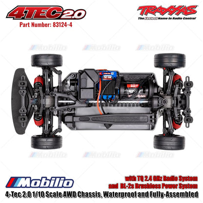 Traxxas 83124-4 4-Tec 2.0 Skala 1/10 Sasis AWD Tahan Air dan Terpasang Lengkap dengan Sistem Radio TQ 2.4 GHz dan Sistem Tenaga Brushless BL-2s Mobil Kendali Jarak Jauh