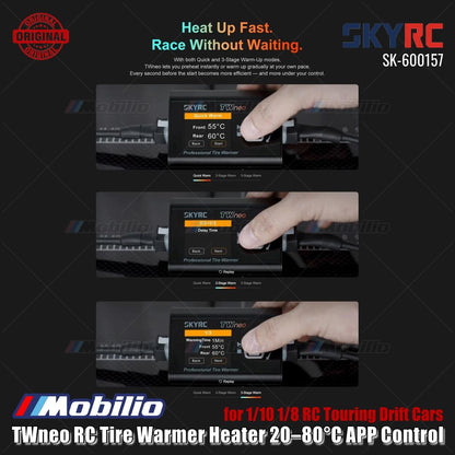 SkyRC #SK-600157 TWneo RC Penghangat Ban Pemanas 20–80℃ Kontrol Suhu 4 Roda Independen Kontrol Aplikasi untuk Ban Balap Mobil On-Road RC Skala 1/8 & 1/10