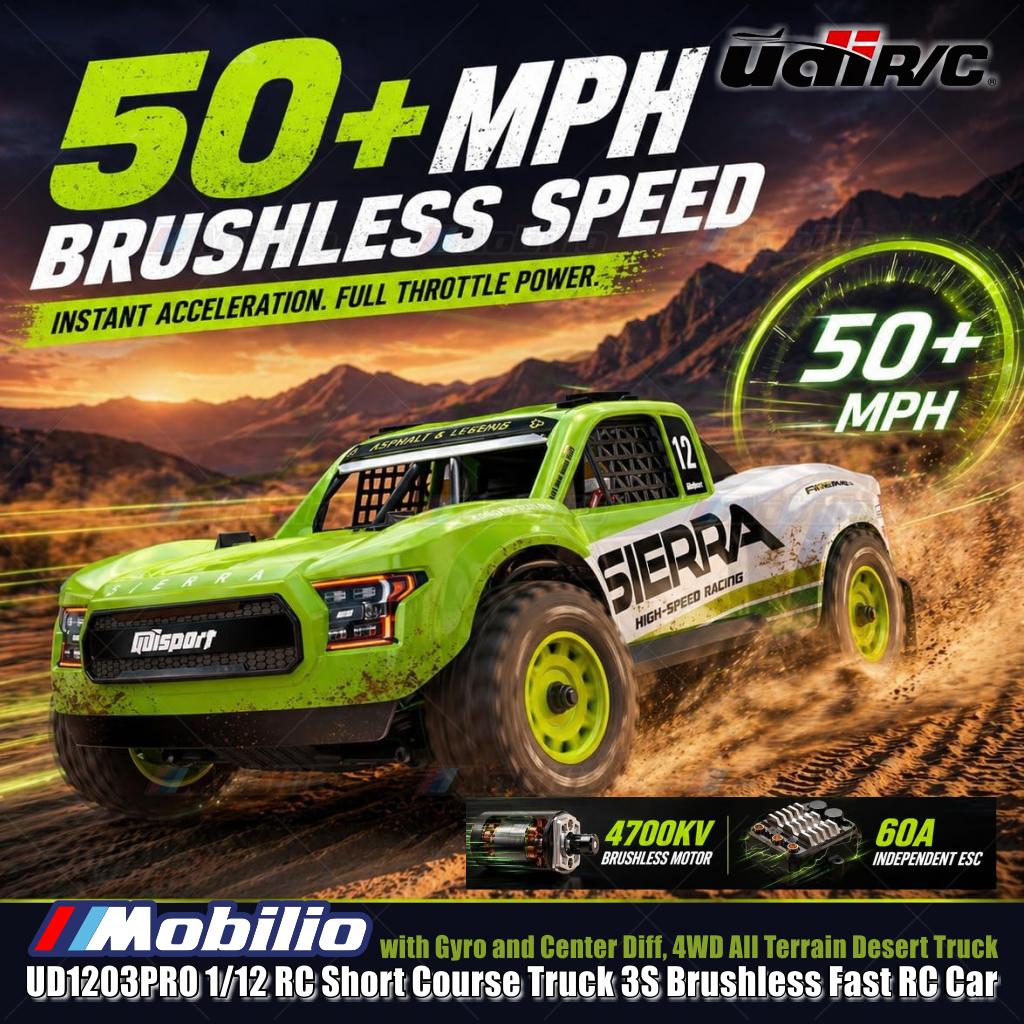 UDIR/C UD1203PRO Sierra 1/12 RC Short Course Truck 3S Brushless Fast RC Car with Gyro and Center Diff 4WD All Terrain Desert Truck RTR