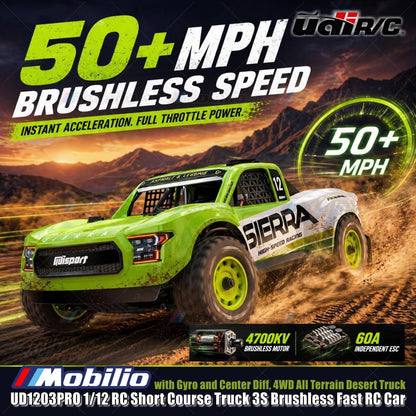 UDIR/C UD1203PRO Sierra 1/12 RC Short Course Truck 3S Brushless Fast RC Car with Gyro and Center Diff 4WD All Terrain Desert Truck RTR
