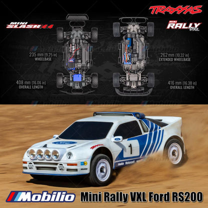 Traxxas 108046-1 Mini Rally VXL Ford RS200 Sistem Tenaga Brushless Bodi Tanpa Klip Rakitan Lengkap RTR dengan Sistem Radio TQi 2.4 GHz TSM