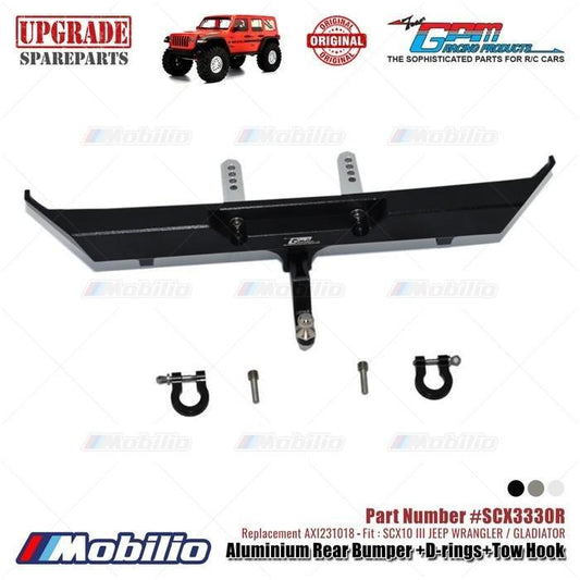 GPM Part #SCX3330R Aluminium Rear Bumper D-rings Tow Hook Axial SCX10 III Jeep Wrangler Gladiator AXI231018 Replacement RC Car Remote Control Toy