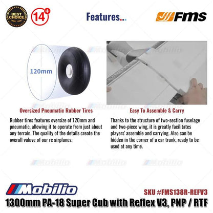 FMS 1300mm PA-18 Super Cub dengan Reflex V3 - PNP/RTF #FMS138R-REFV3 RC Pesawat Aeromodelling