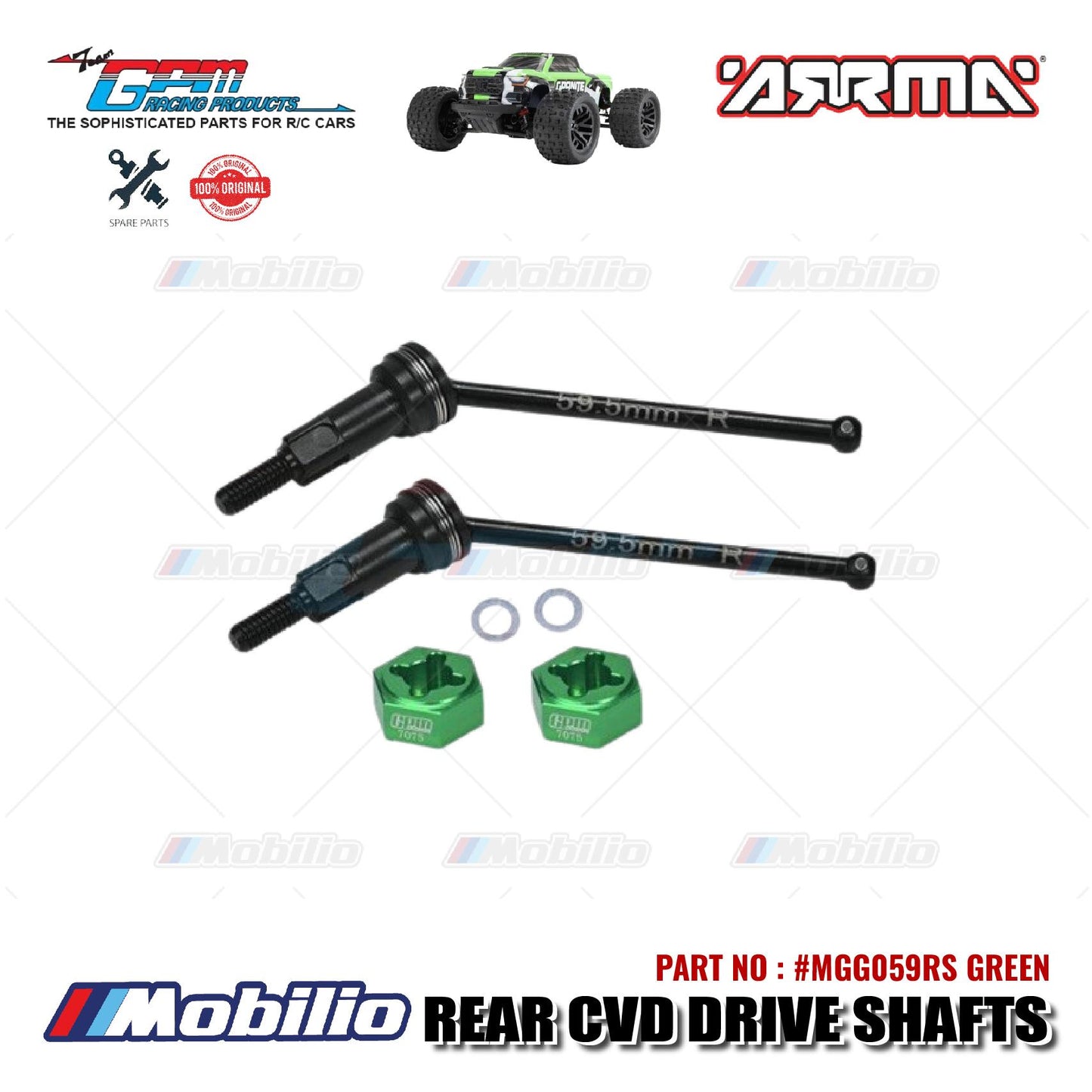 GPM Part #MGG059RS Medium Carbon Steel Rear CVD Drive Shafts with Wheel Hex RC Arrma Granite Typhon Grom Mega