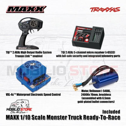 Traxxas 89086-4 Maxx V2 RC Monster Truck 1/10 Siap Balap dengan Motor 540XL Velineon VXL-4s dan Sistem Transmisi Single-Speed
