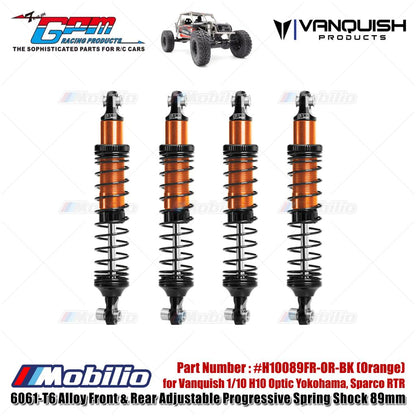 GPM Part #H10089FR 6061-T6 Alloy Front & Rear Adjustable Progressive Spring Shock 89mm for Vanquish 1/10 H10 Optic Yokohama Sparco RTR