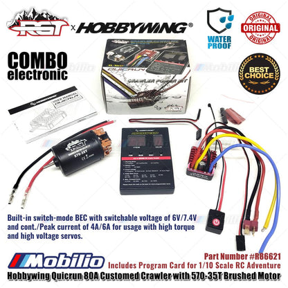 RGT Part #R86621 Hobbywing Quicrun 80A Customed Crawler Power KIT dengan Kombo Motor Brushed 570-35T RC Elektronik 1/10 Petualangan