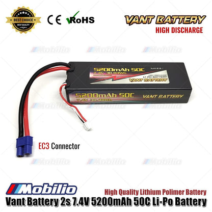 Baterai Vant Lipo 2S 7.4 Volt 5200mAh 50C Lithium Polimer Hard Case EC3 EC5 untuk RC Axial Arrma ESC Spektrum IC3 IC5