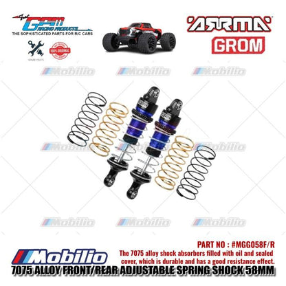 GPM Part #MGG058F/R 7075 Alloy Front/Rear Adjustable Spring Shock 58mm RC Arrma Mini Granite Typhon Mojave Mega Grom 4x4