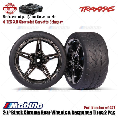 Traxxas Part #9371 2.1" Black Chrome Rear Wheels & Response Tires 2 Pcs RC Chevrolet Corvette Stingray
