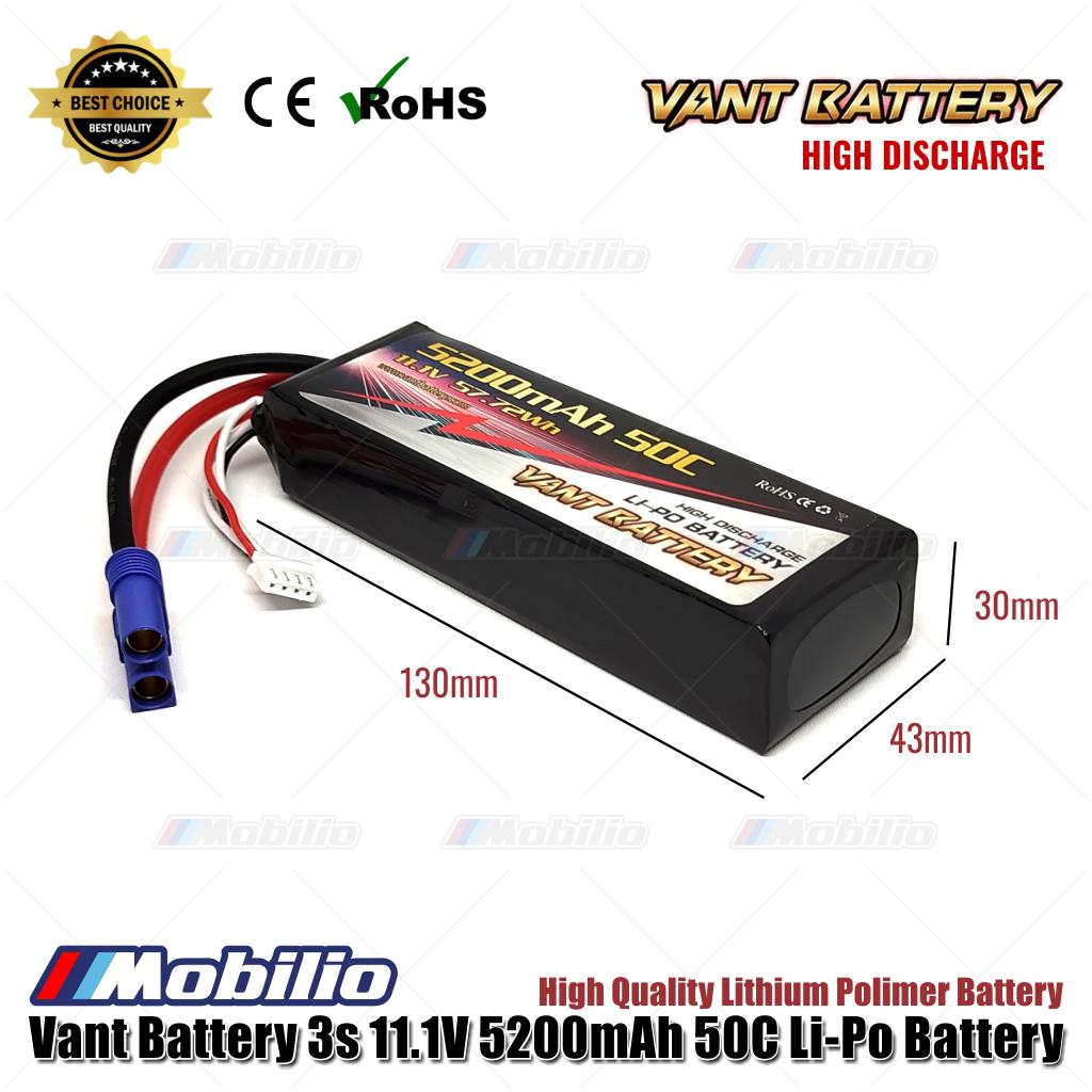 Vant Baterai Lipo 3S 11.1 Volt 5200mAh 50C Baterai Lithium Polimer EC3 EC5 untuk RC Axial Arrma ESC Spektrum IC3 IC5