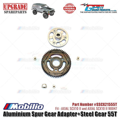 GPM Part #SSCX21555T Aluminium Spur Gear Adapter and Steel Gear 55T RC Upgrade Axial SCX10 II Crawler Adventure