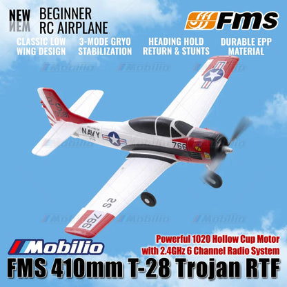 Pesawat RC Mikro FMS 410mm T-28 Trojan RTF Mudah Diterbangkan untuk Pemula