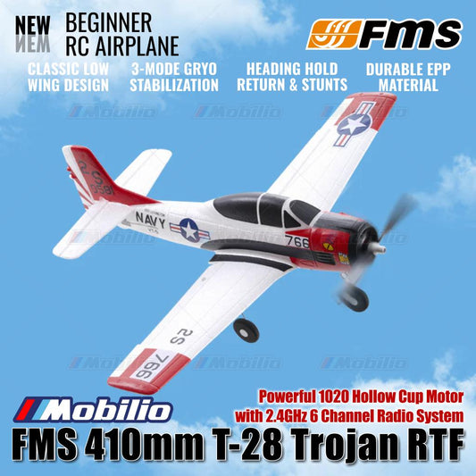 Pesawat RC Mikro FMS 410mm T-28 Trojan RTF Mudah Diterbangkan untuk Pemula