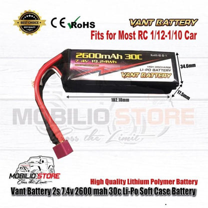 Vant Battery 2S 7.4V 2600 mAh 30C Lithium Polymer Soft Case Li-po Battery