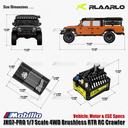 Rlaarlo JK07 PRO Skala 1/7 4WD Brushless RTR 2.4GHz RC Crawler Adventure Wrangler 2025 Kontrol Jarak Jauh