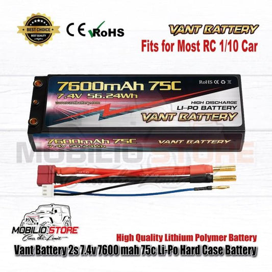 Baterai Vant 2S 7.4V 7600 mAh 75C Li-Polimer Casing Keras