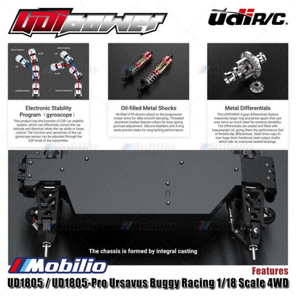 UDIR/C UD1805 / UD1805-Pro Ursavus Buggy Racing 1/18 Scale 4WD 2.4GHz ESP Gyro RC Car RTR