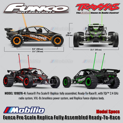 Traxxas 109076-4 Funco Pro Scale Replica Rakitan Lengkap Siap Balap (RTR) dengan Sistem Radio TQi 2.4 GHz, Sistem Tenaga Brushless VXL-8S, dan Bodi Clipless Replika Funco