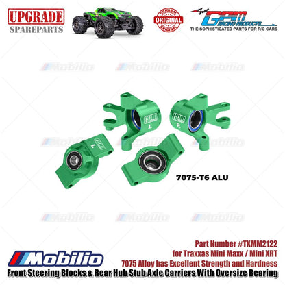 GPM Part #TXMM2122 7075 Alloy Front Steering Blocks & Rear Hub Stub Axle Carriers with Oversize Bearing for RC Traxxas Mini Maxx / Mini XRT