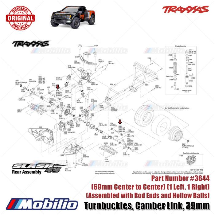 Traxxas Part #3644 Camber Link Turnbuckles 39mm for Trackside Adjustment Assembled with Rod Ends and Hollow Balls Ford Raptor Slash Hoss Rustler