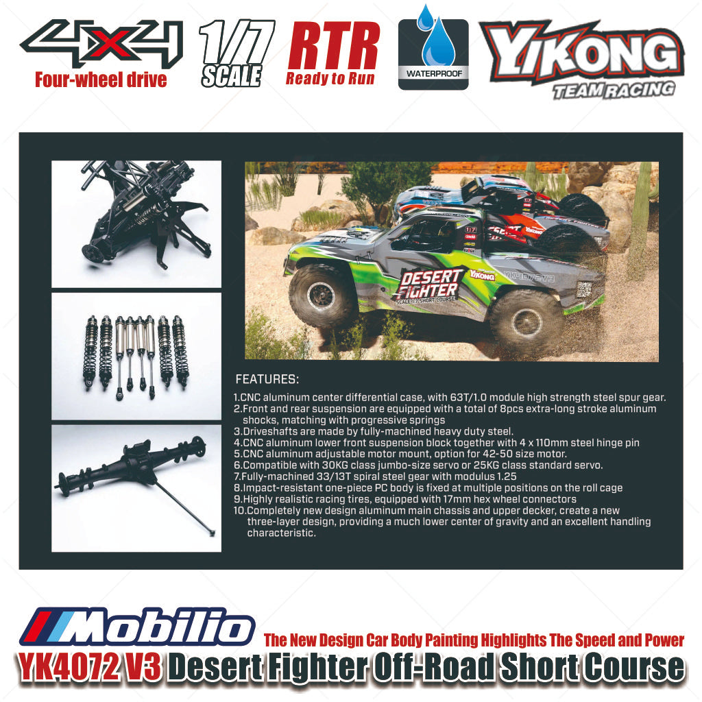 Yikong YK4072 V3 DF7 Desert Fighter 1:7 Scale Radio Control 4WD Off-Road Short Course