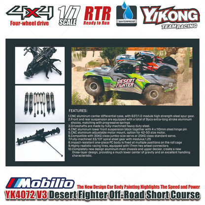 Yikong YK4072 V3 DF7 Desert Fighter 1:7 Scale Radio Control 4WD Off-Road Short Course