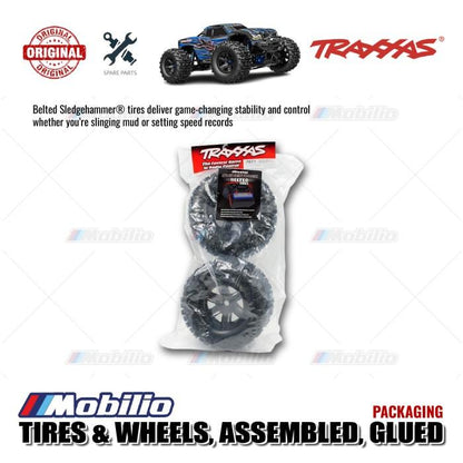 Traxxas Part #7871 Tires & Wheels Assembled Glued X-Maxx Black Wheels Sledgehammer Belted Tires Dual Profile 4.3" Outer 5.7" Inner Foam Inserts RC X-Maxx XRT