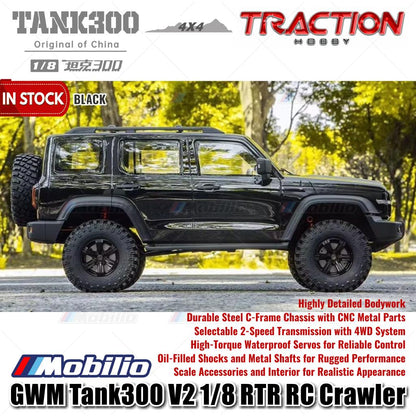 Traction Hobby TANK 300 V2 Skala 1/8 4WD TANK300 V2 Mobil RC Petualangan Crawler RTR Kendali Jarak Jauh