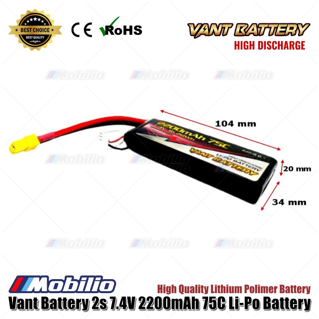 Vant Battery 2S 7.4V 2200 mAh 75 C Lithium Polymer Soft Case Battery