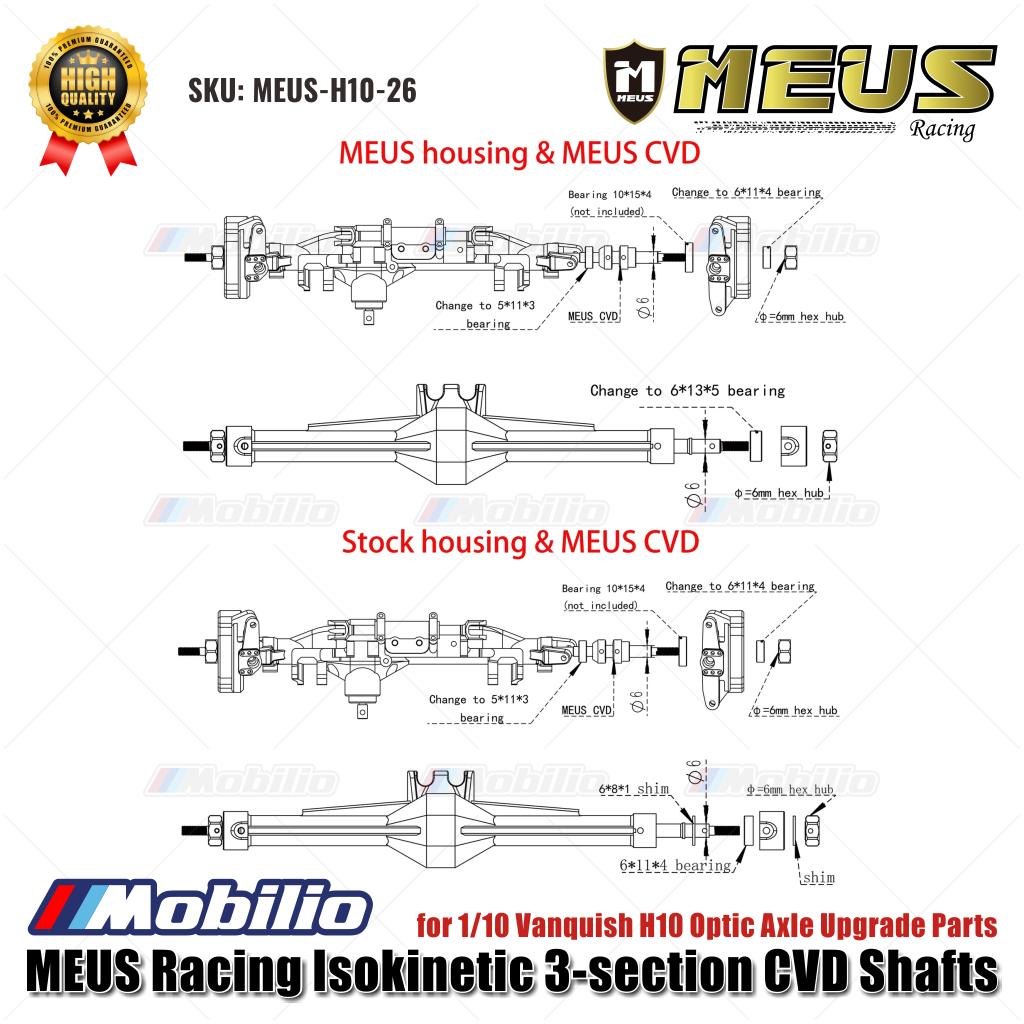 Poros CVD Isokinetik 3-bagian MEUS Racing MEUS-H10-26 untuk Suku Cadang Peningkatan As Optik Vanquish H10 1/10