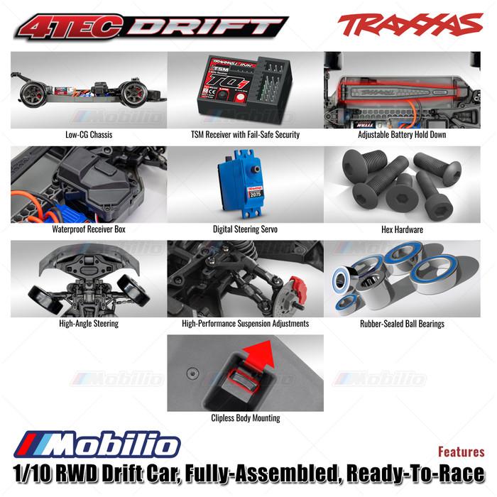 Traxxas 105237-4 Ford Mustang 4-Tec Drift: Mobil Drift RWD 1/10 Tahan Air RTR TSM dengan Modul Nirkabel