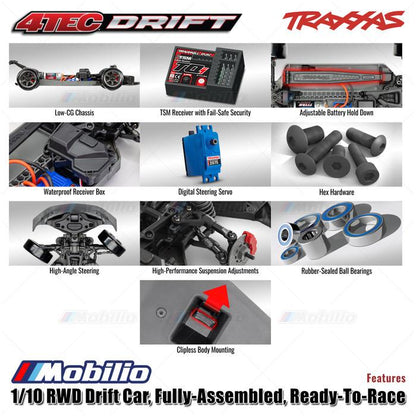 Traxxas 105237-4 Ford Mustang 4-Tec Drift: Mobil Drift RWD 1/10 Tahan Air RTR TSM dengan Modul Nirkabel