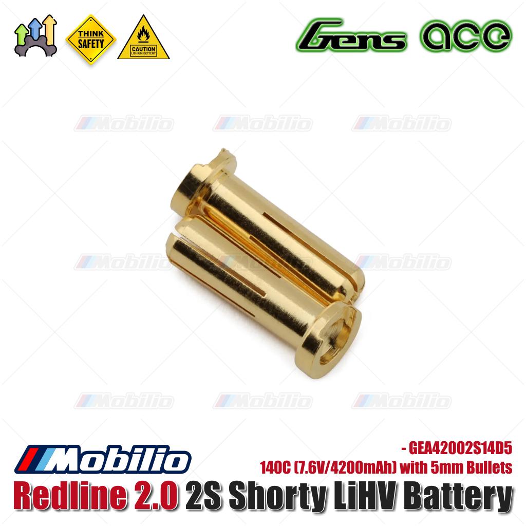 Baterai LiHV Gens Ace Redline 2.0 2S Shorty 140C (7.6V/4200mAh) dengan Bullet 5mm - GEA42002S14D5