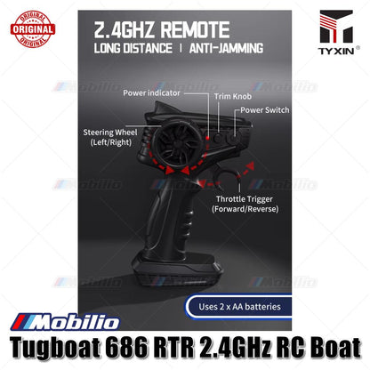 Tugboat TX686 RTR 2.4GHz 1/72 RC Boat Proportional Steering for Perfect Semi-Scale Realism