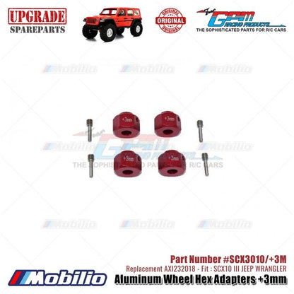 GPM Part #SCX3010/+3M Aluminum Wheel Hex Adapters +3mm Upgrade Axial SCX10 III Jeep Wrangler AXI232018 Replacement  Remote Control