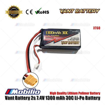 Baterai Vant 2S 7.4V 1300 mAh 30C Baterai RC Lithium Polimer