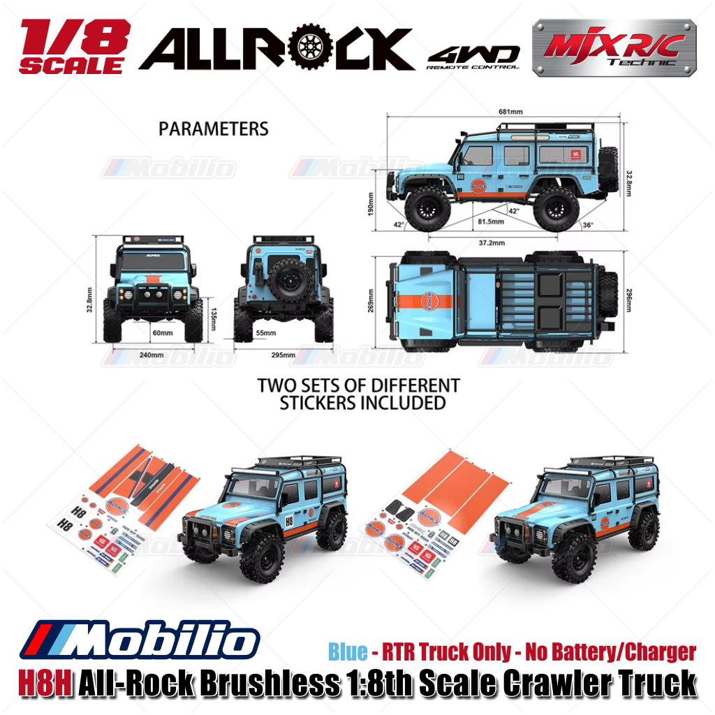 MJX H8H All-Rock Brushless 1:8th Scale Crawler Truck AllRock 4WD Biru RTR