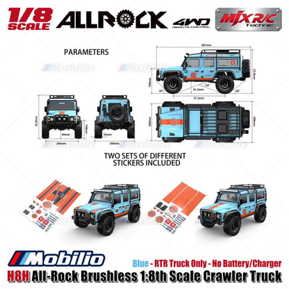 MJX H8H All-Rock Brushless 1:8th Scale Crawler Truck AllRock 4WD Biru RTR