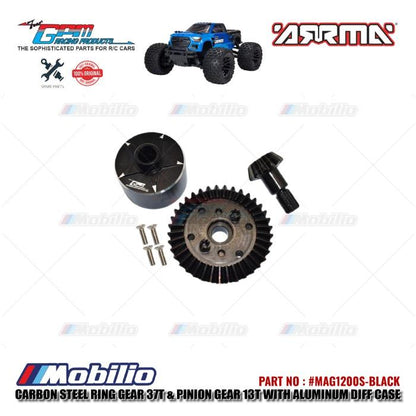GPM Part #MAG1200S Carbon Steel Ring Gear 37T & Pinion Gear 13T With Aluminum Differential Case Arrma Granite Mega Monster Truck