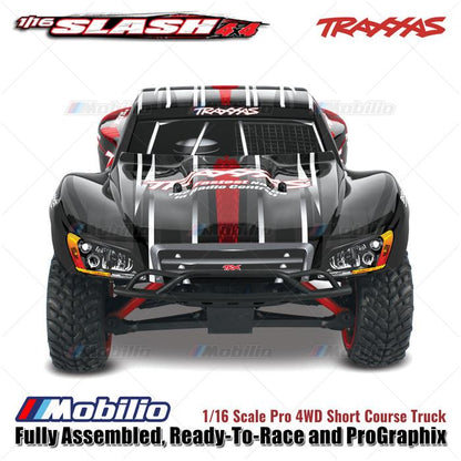 Traxxas 70054-8 Mini Slash 4x4 Skala 1/16 Pro 4WD Short Course Truck Rakitan Lengkap Siap Balap dan Mobil RC ProGraphix Kecepatan Offroad