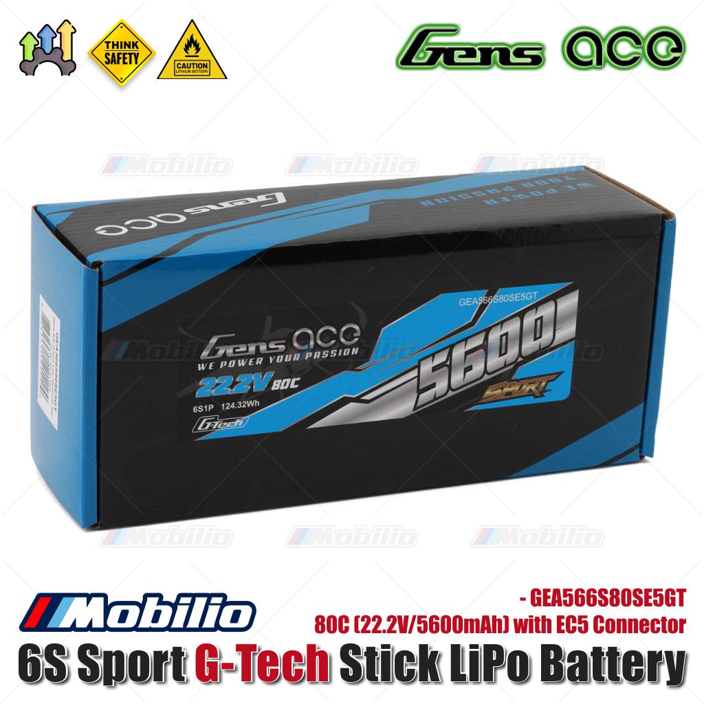 Baterai LiPo Gens Ace 6S 80C Sport G-Tech Stick (22.2V/5600mAh) dengan Konektor EC5 - GEA566S80SE5GT