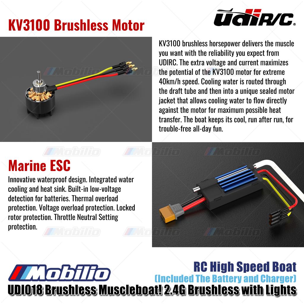 UDIR/C UDI018 Brushless Muscleboat! 2.4G Brushless with Lights RC High Speed Boat RTR