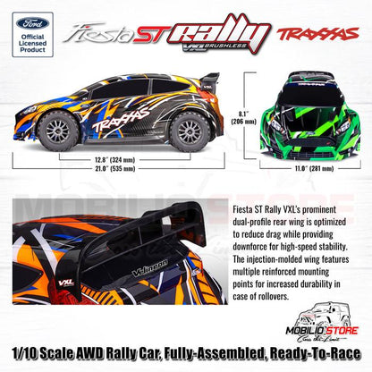Traxxas 74276-4 Ford Fiesta ST Rally VXL Brushless 1/10 Scale AWD Rally Car RTR 60+ MPH dengan Velineon VXL-3s ESC dan TQi 2.4 GHz Radio System - Kontrol
